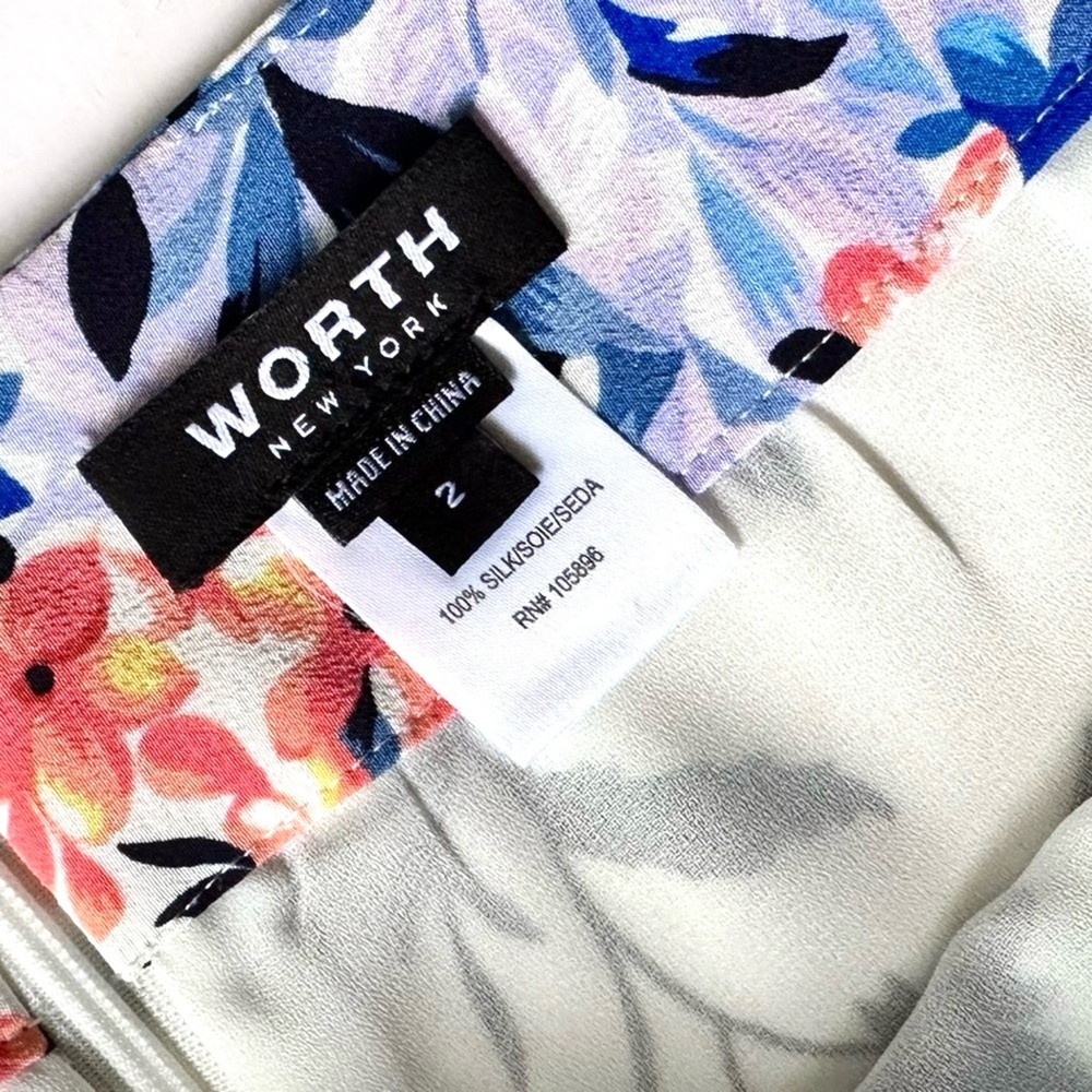 Worth New York Silk White Blue Multicolor Tropical Floral Print Wide Leg Pants 2 - Picture 8 of 10